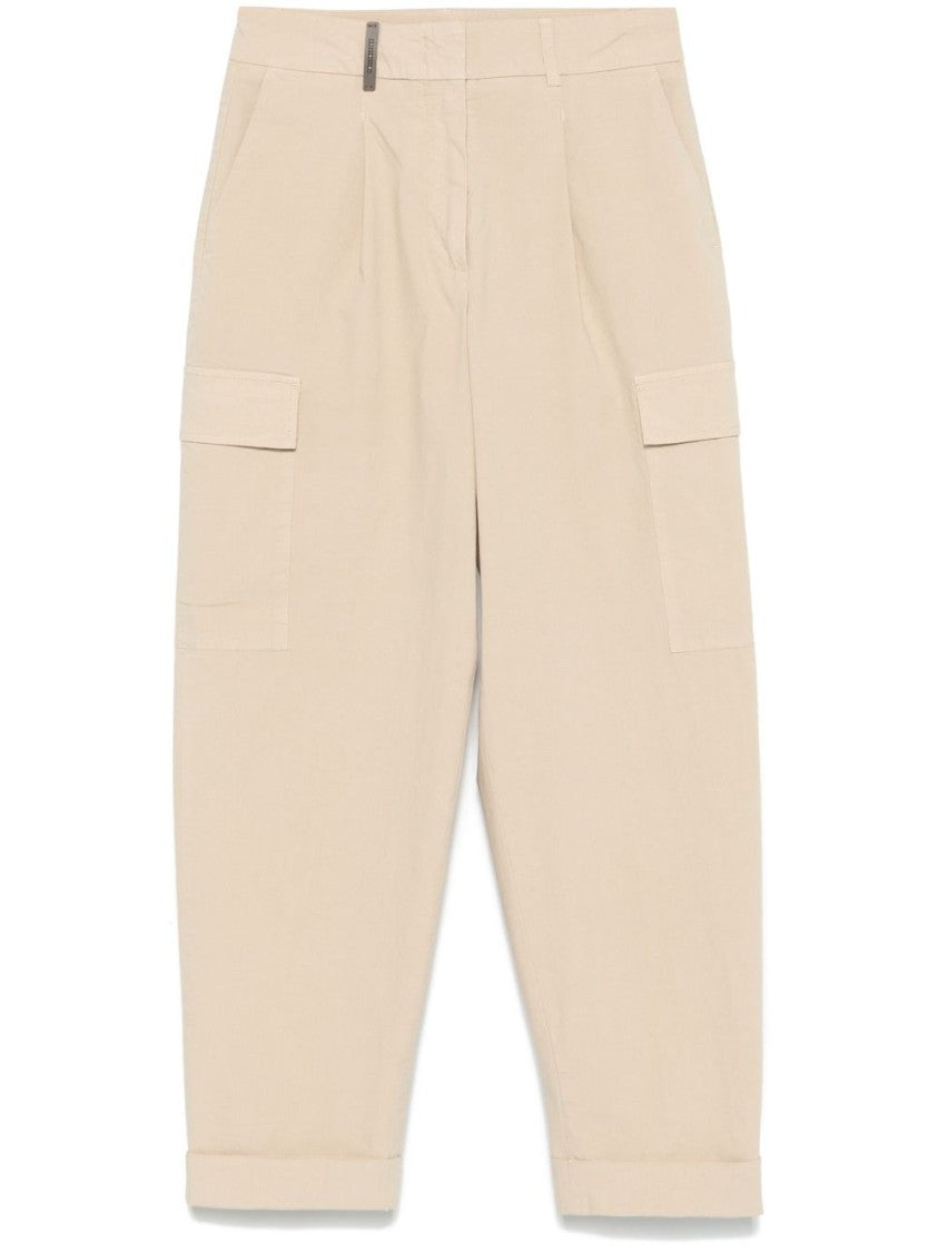 Peserico Relaxed Fit Beige Trousers With Cuffed Hem