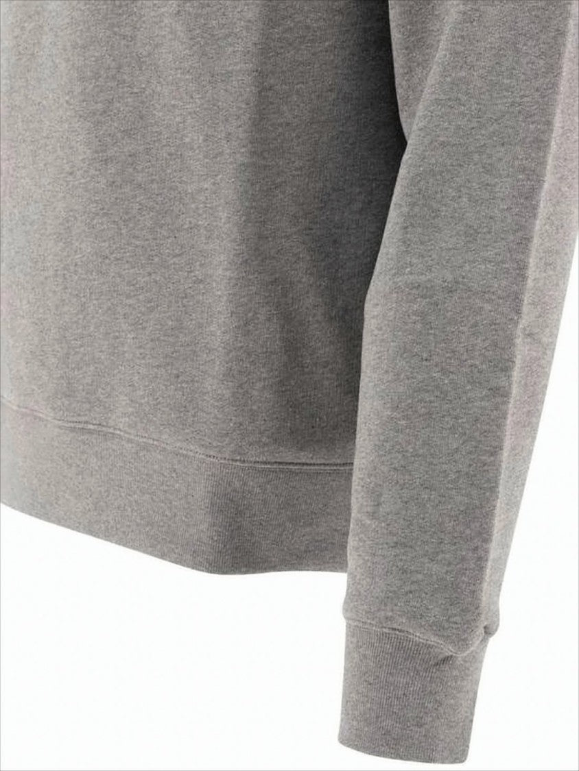 Maison Kitsuné Heathered Grey Long-Sleeve Sweatshirt With Ribbed Details And Iconic Emblem