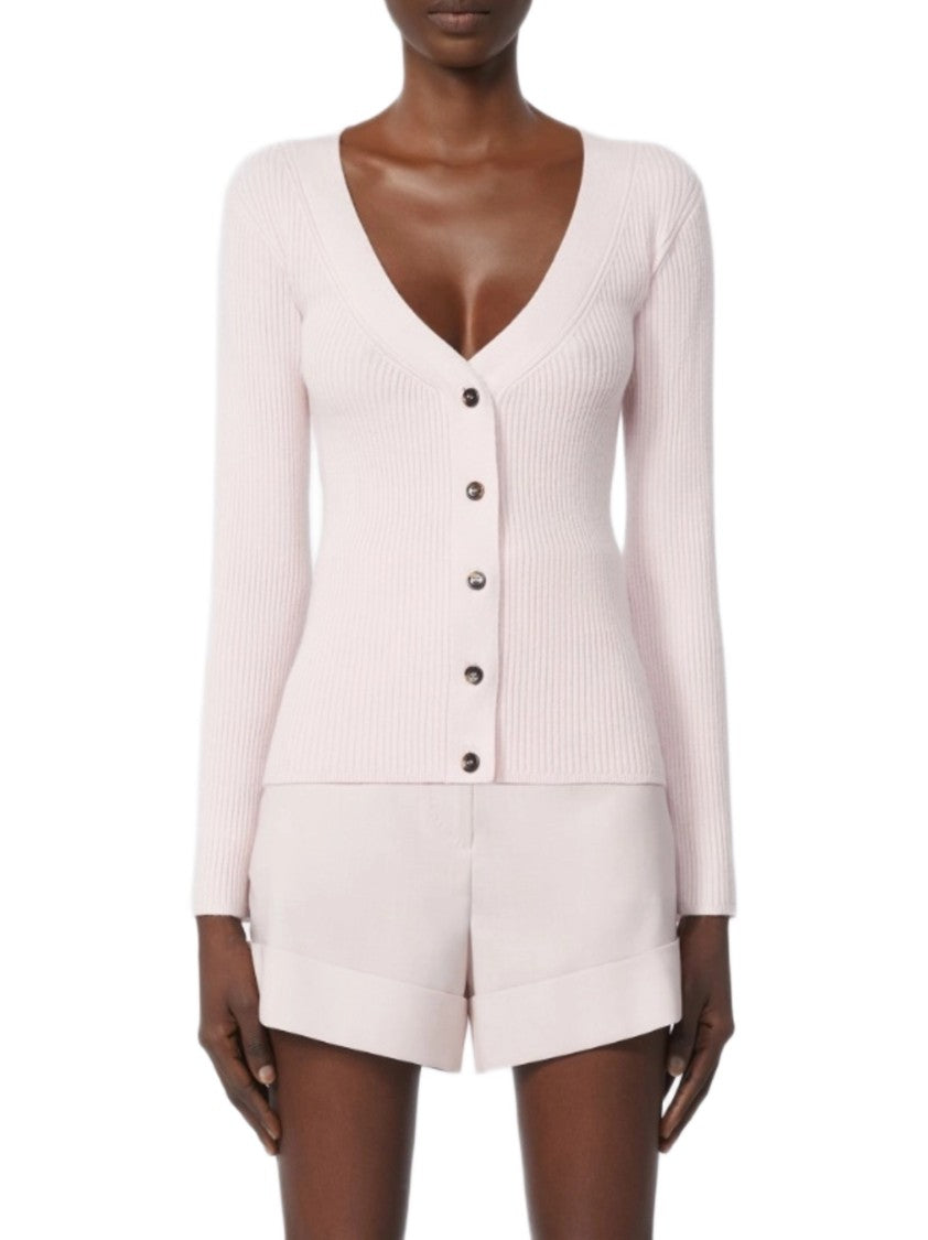 Max Mara Ribbed Knit Cardigan With Deep V-Neckline