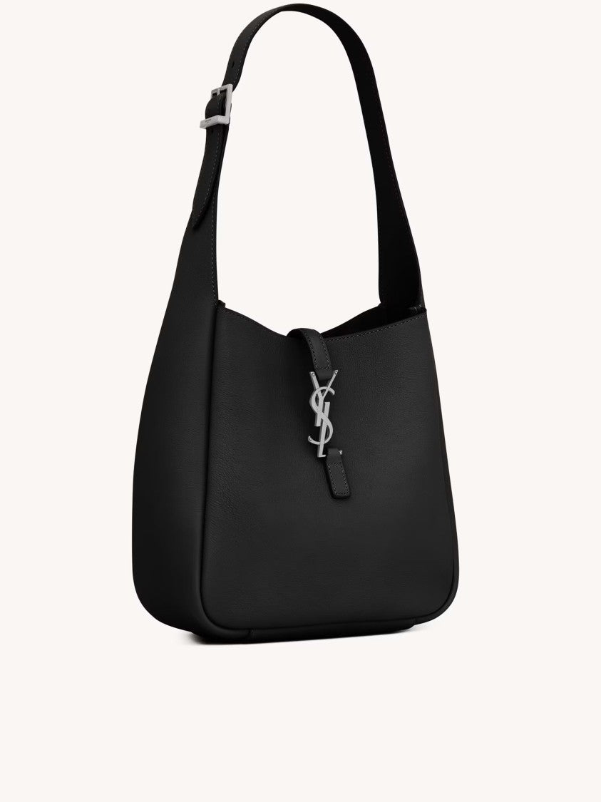 Saint Laurent Structured Black Shoulder Bag With Interlocking Logo Emblem
