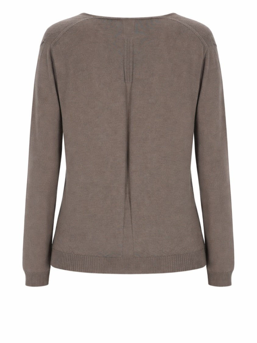Rick Owens Muted Taupe Newwool Deep V-Neck Sweater
