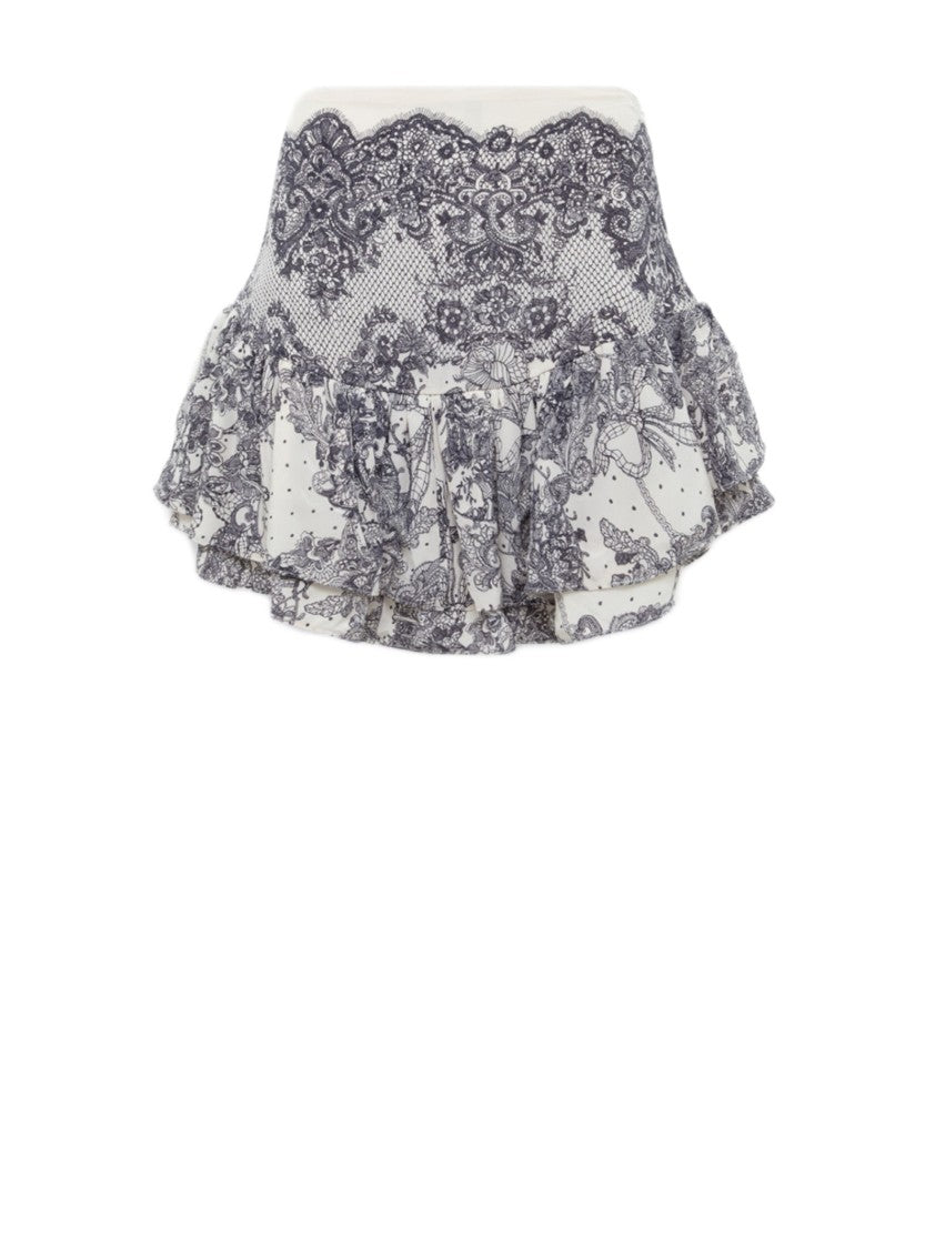Blugirl Lace-Printed White Viscose Shorts With Ruffled Hem