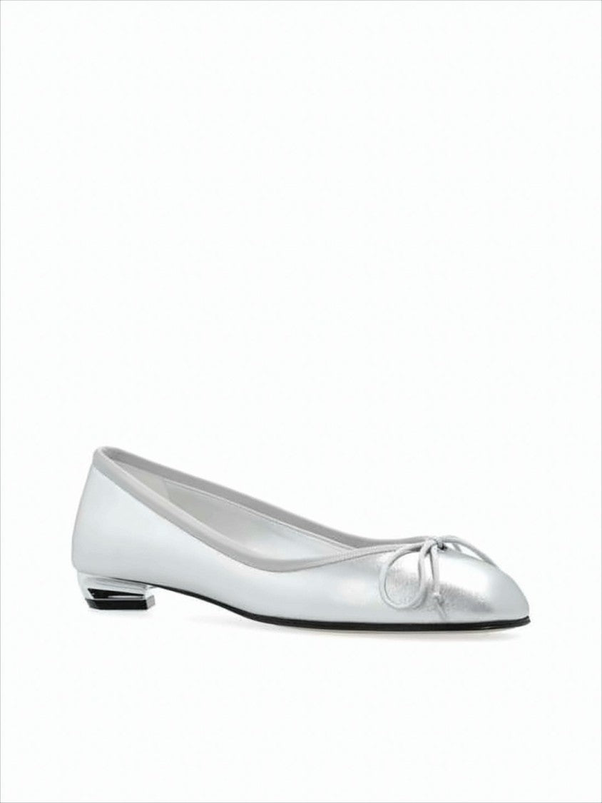 Alexander Mcqueen Metallic Finish Flat Shoes With Bow Detail