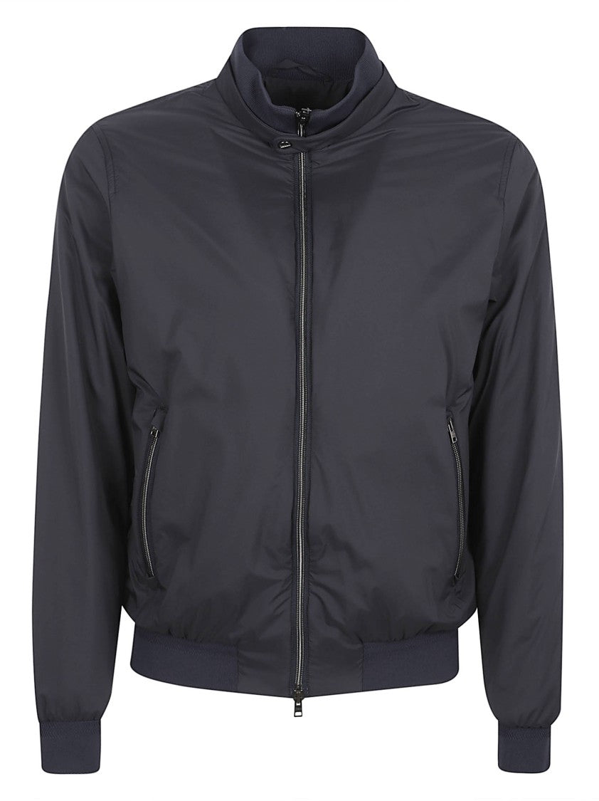 Herno Cropped Blue Jacket With Zippered Pockets