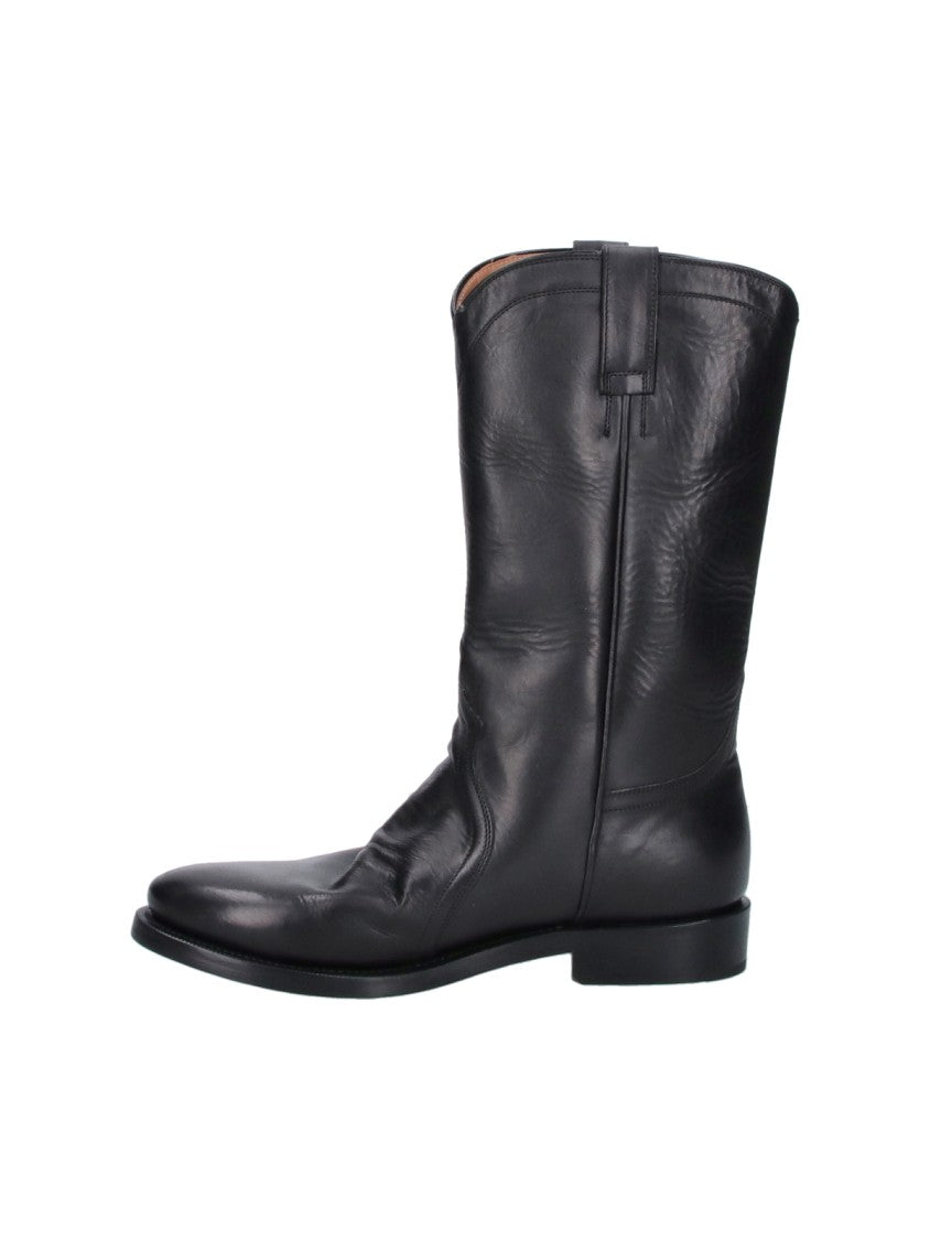 Jil Sander Mid-Calf Black Calf Leather Slip-On Boots