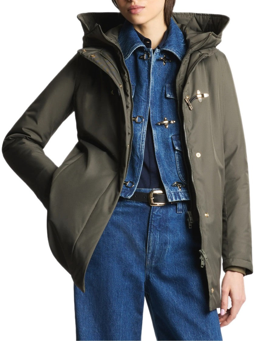 Fay Structured Fit Green Coat With Timeless Elegance