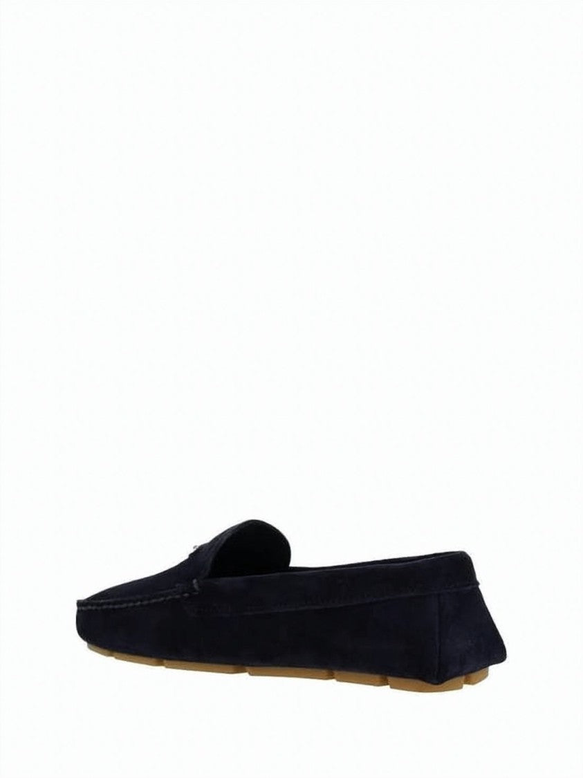 Prada Suede Loafers With Rubber Sole And Metallic Detail