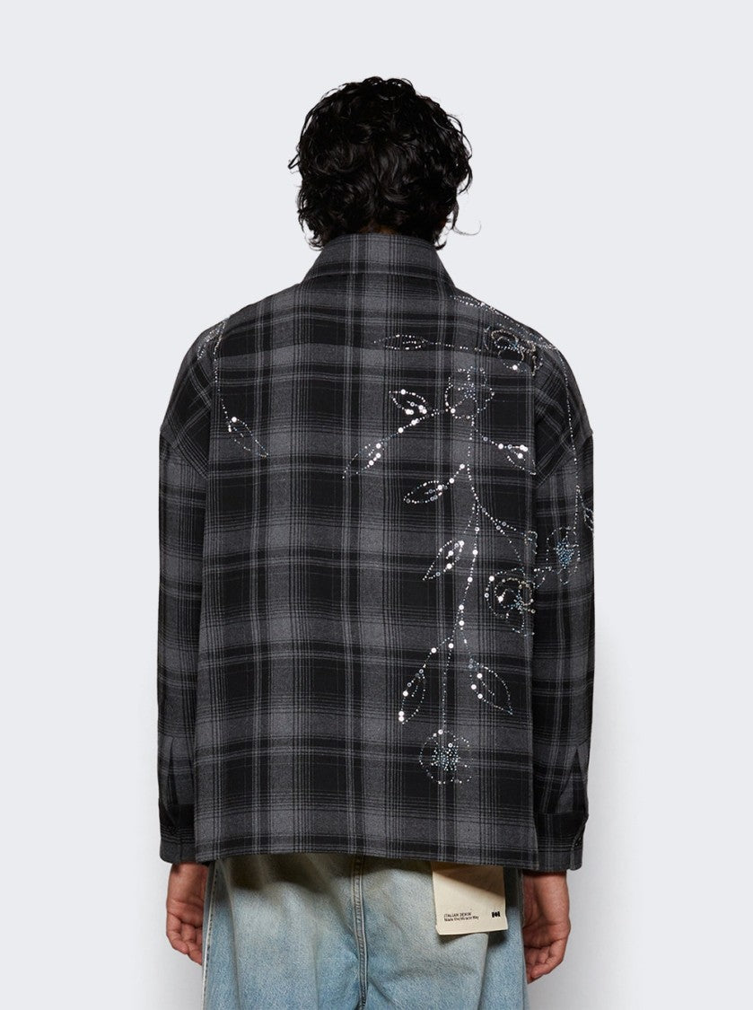 Nahmias Plaid Beaded Oversized Shirt Black