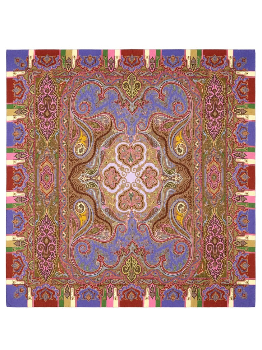 Etro Aida Ornate Paisley Floral Wool-Silk Blend Foulard