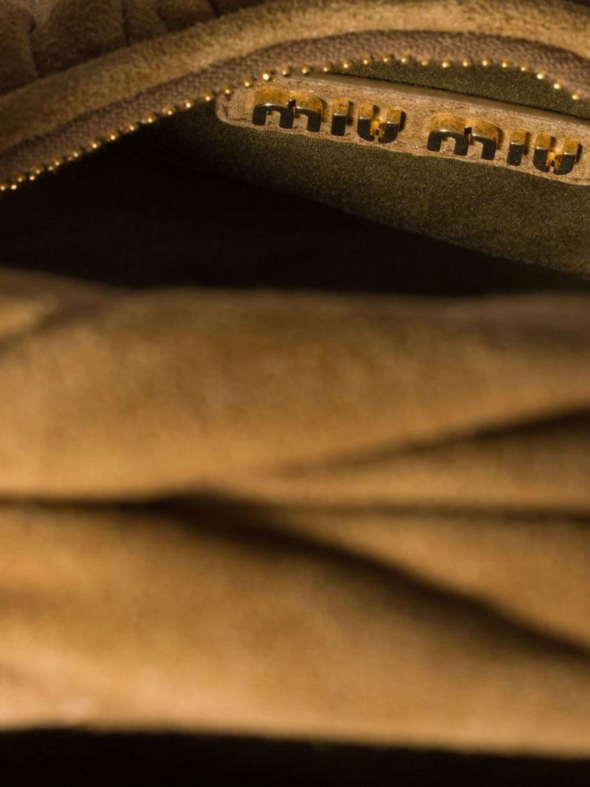 Miu Miu Matelassé Caramel Hobo Bag With Gold-Tone Hardware