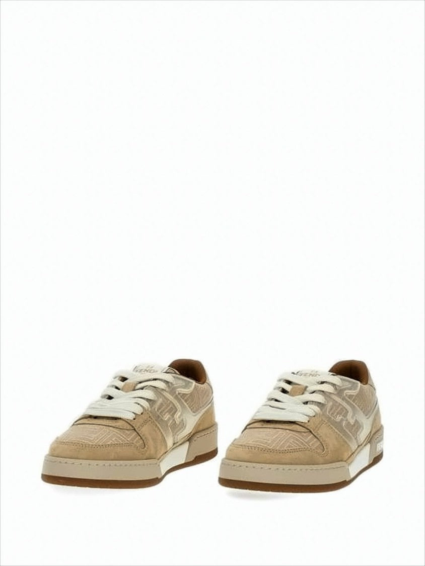 Fendi Low-Top Sneakers With Monogram Pattern And Suede Overlay