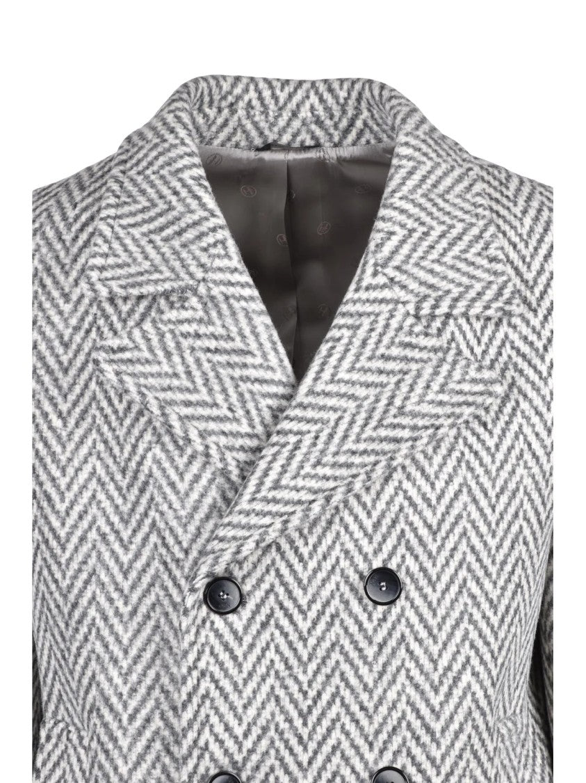 Havana & Co Grey Herringbone Polyester-Blend Overcoat