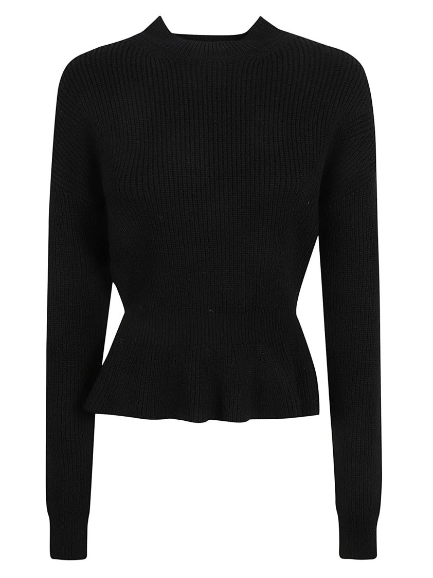 Chloé Ribbed Black Wool Sweater With Peplum Hem