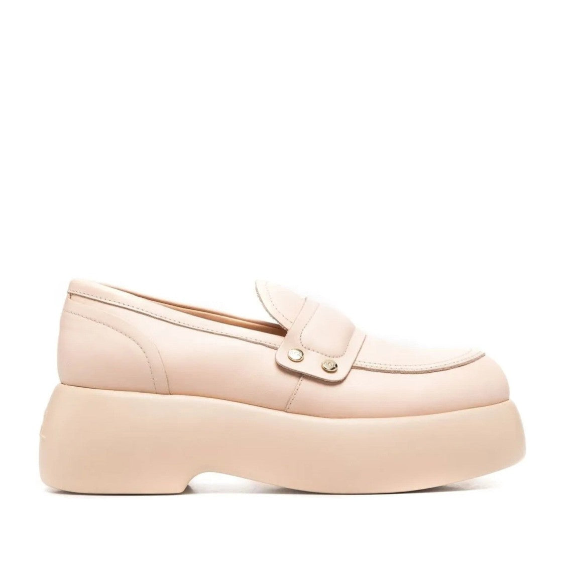 Agl Beige Puffy Moc Leather Studded Wedge Loafers