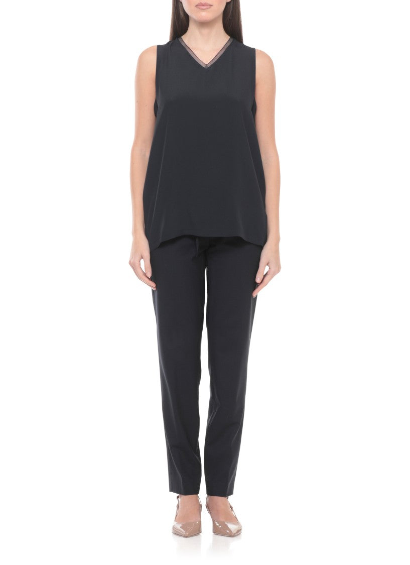 Fabiana Filippi Blue Lightpoint Detail Silk-Blend Top