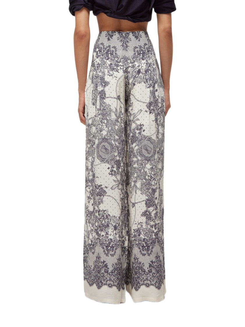 Blugirl Wide-Leg Trousers With Scalloped Hem And Lace-Inspired Pattern