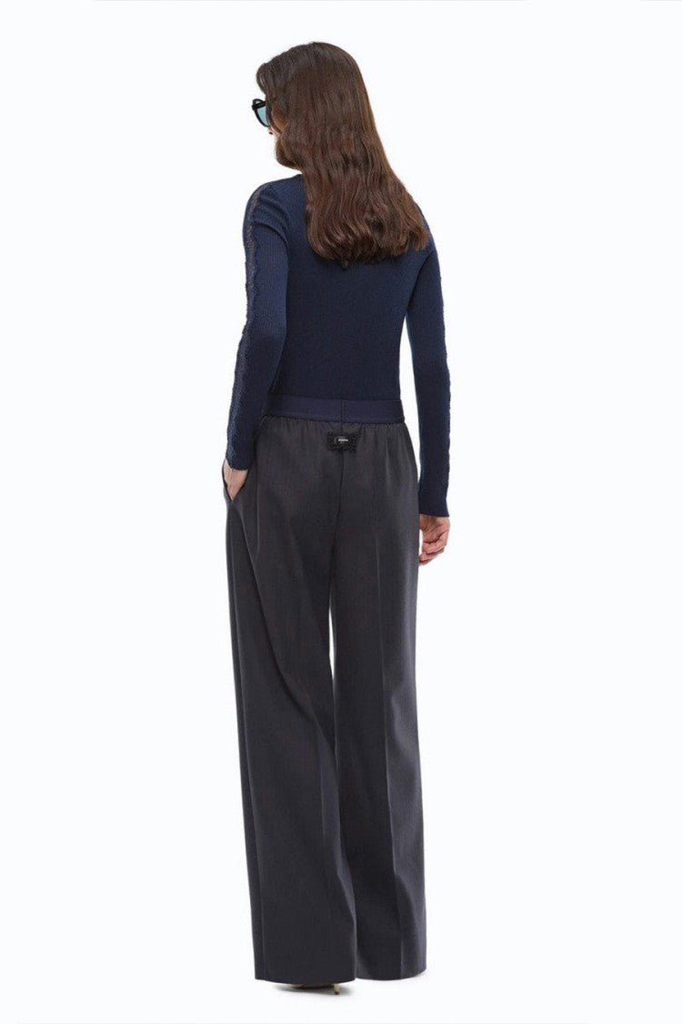 Pinko Navy Polyester-Wool Blend Wide-Leg Trousers