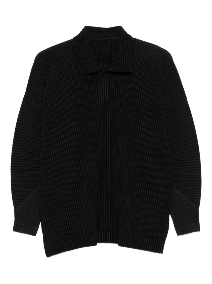 Homme Plissé Issey Miyake Pleated Texture Long-Sleeve Polo With Structured Neckline