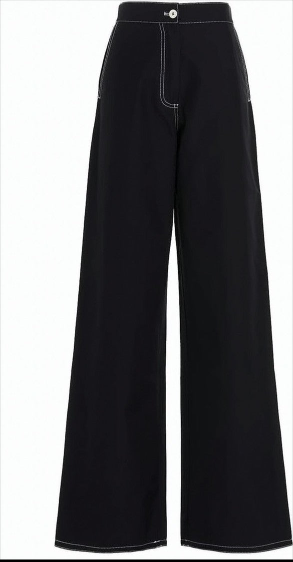 Sunnei Wide-Leg Cropped Pants With Contrast Stitching