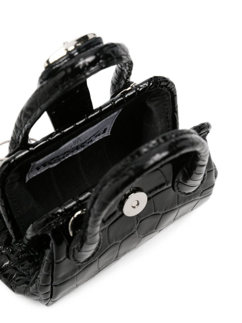 Vivienne Westwood Glossy Black Crocodile-Embossed Handbag With Detachable Chain Strap