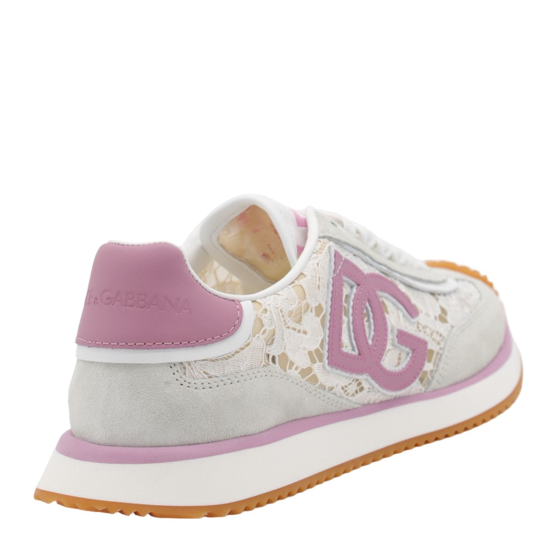 Dolce & Gabbana Lace-Detail White Sneakers With Pink Accents