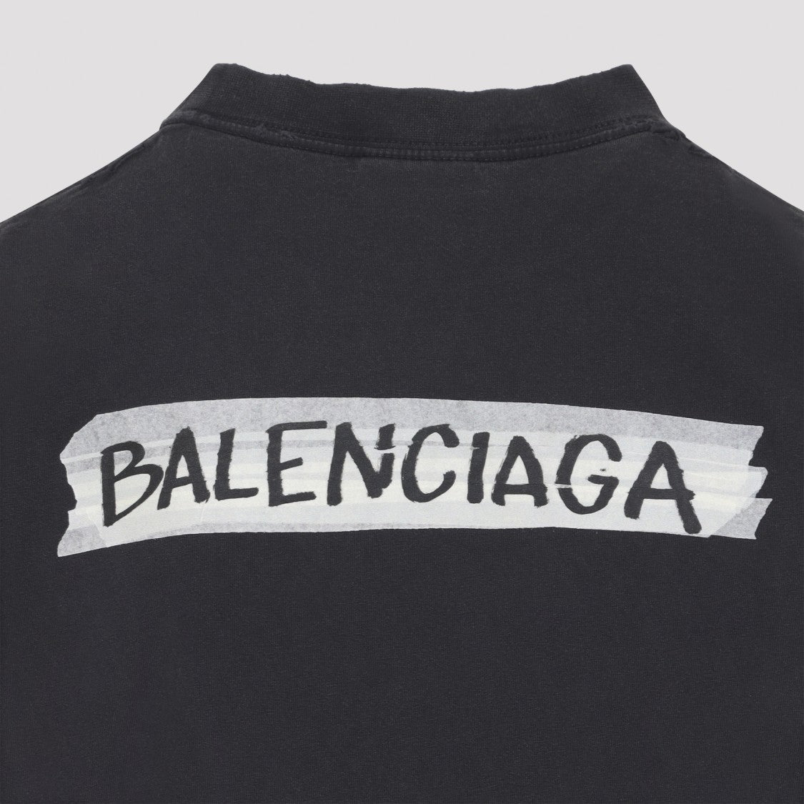 Balenciaga Faded Washed Black Cotton Medium Fit T-Shirt