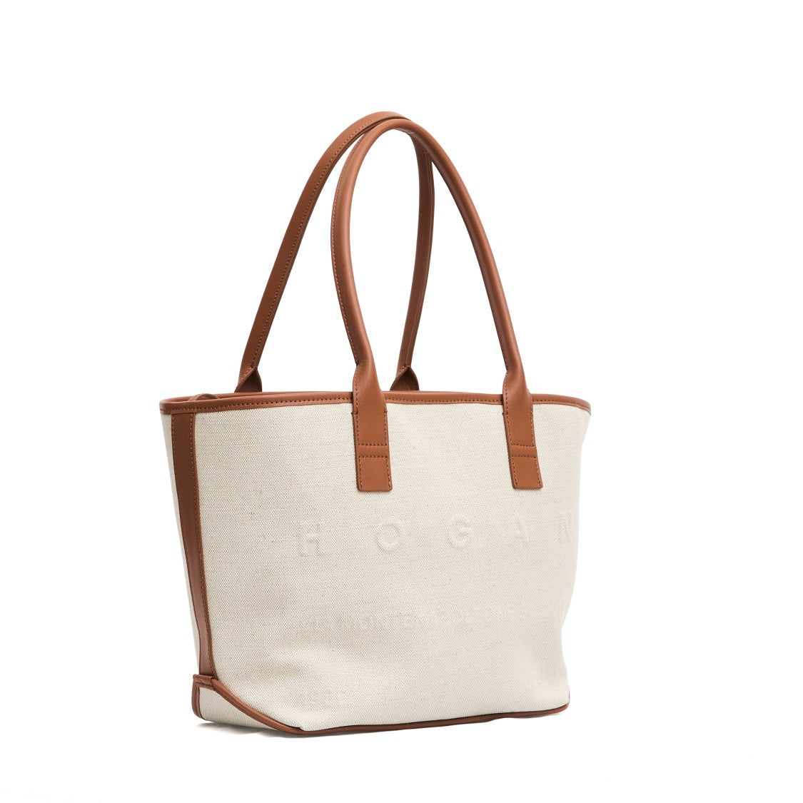 Hogan Address Small Shopping Bag In Beige Canvas