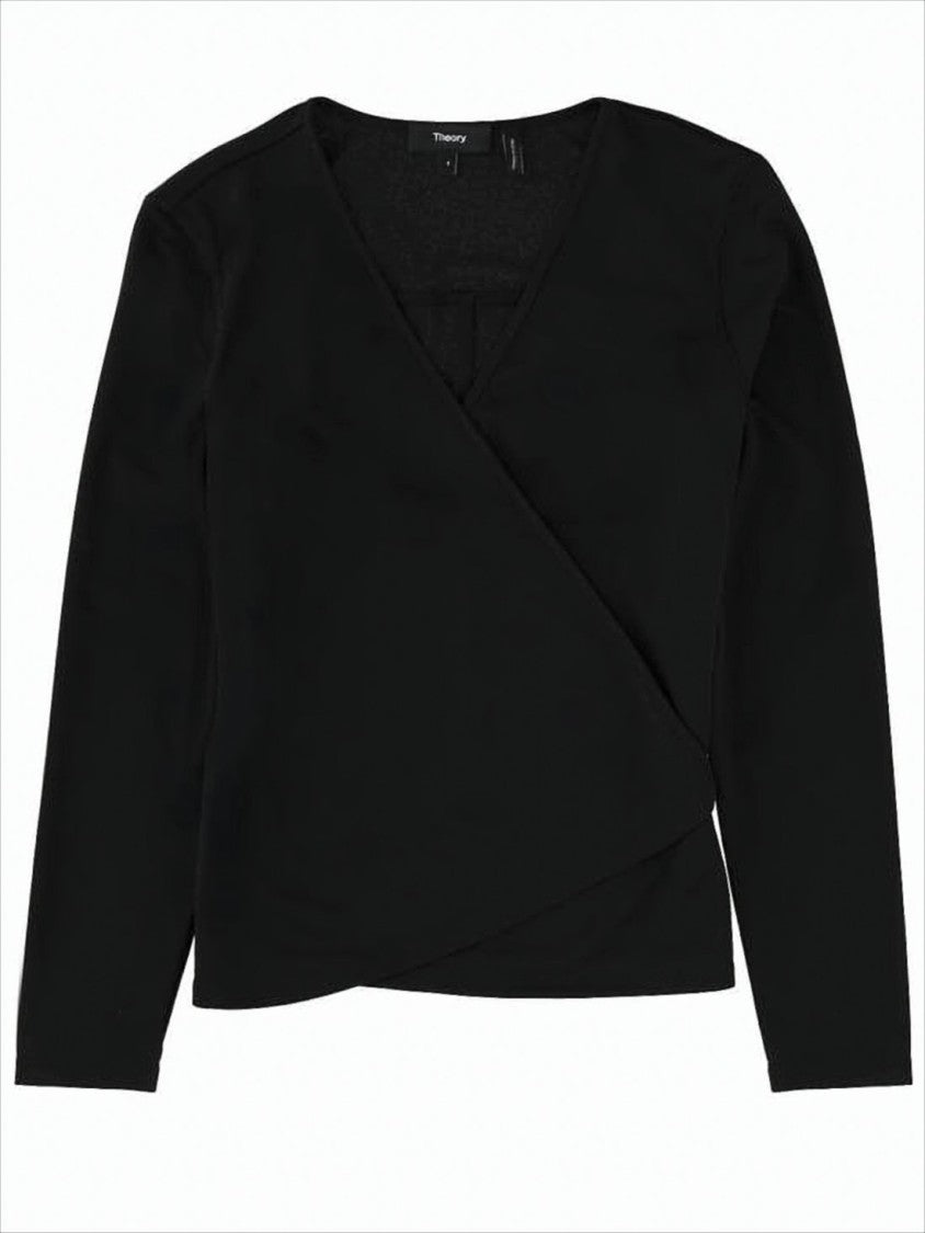 Theory V-Neck Long-Sleeved Wrap Top With Tie Detail