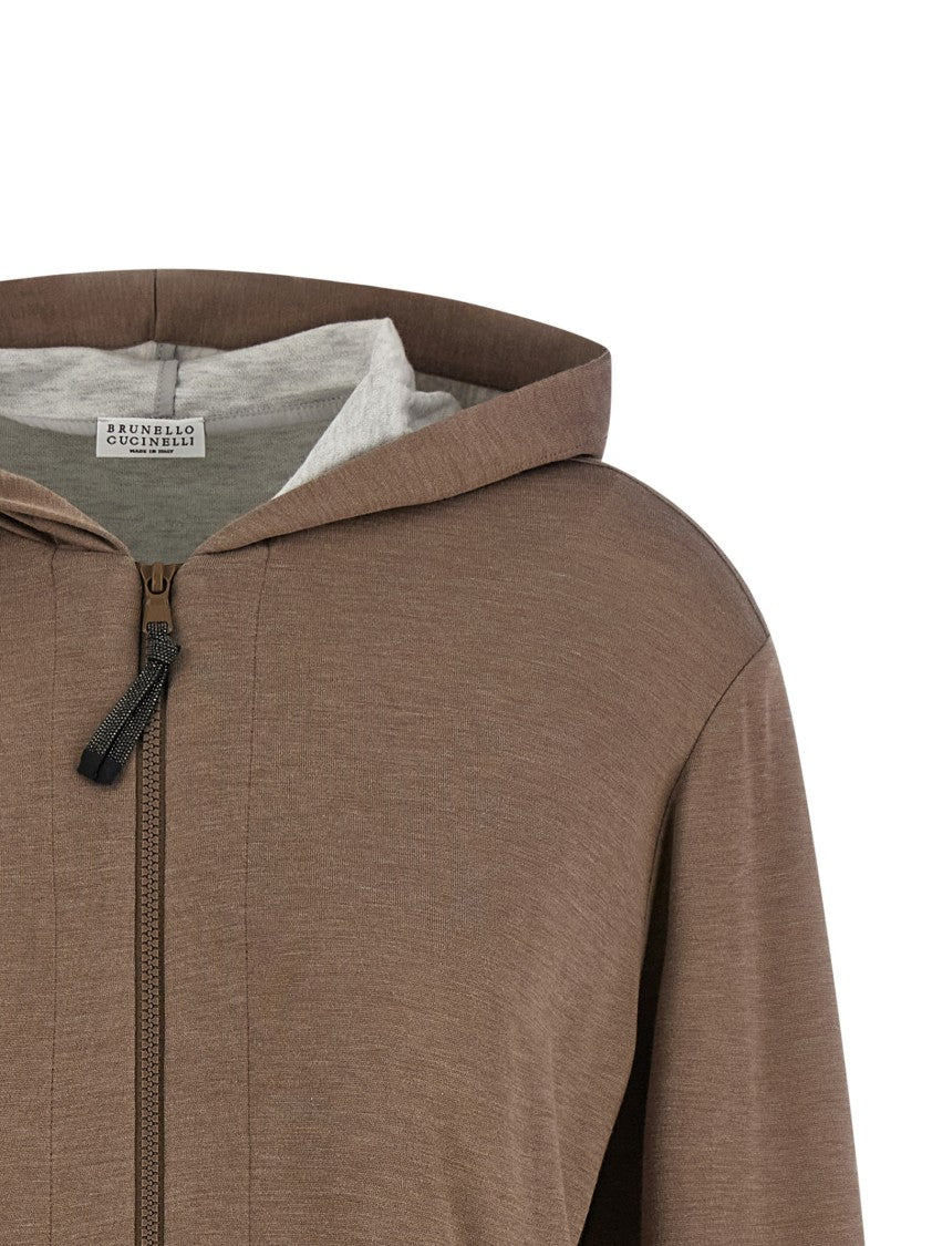 Brunello Cucinelli Cotton And Silk Mélange Interlock Hoodie With Embroidered Pockets