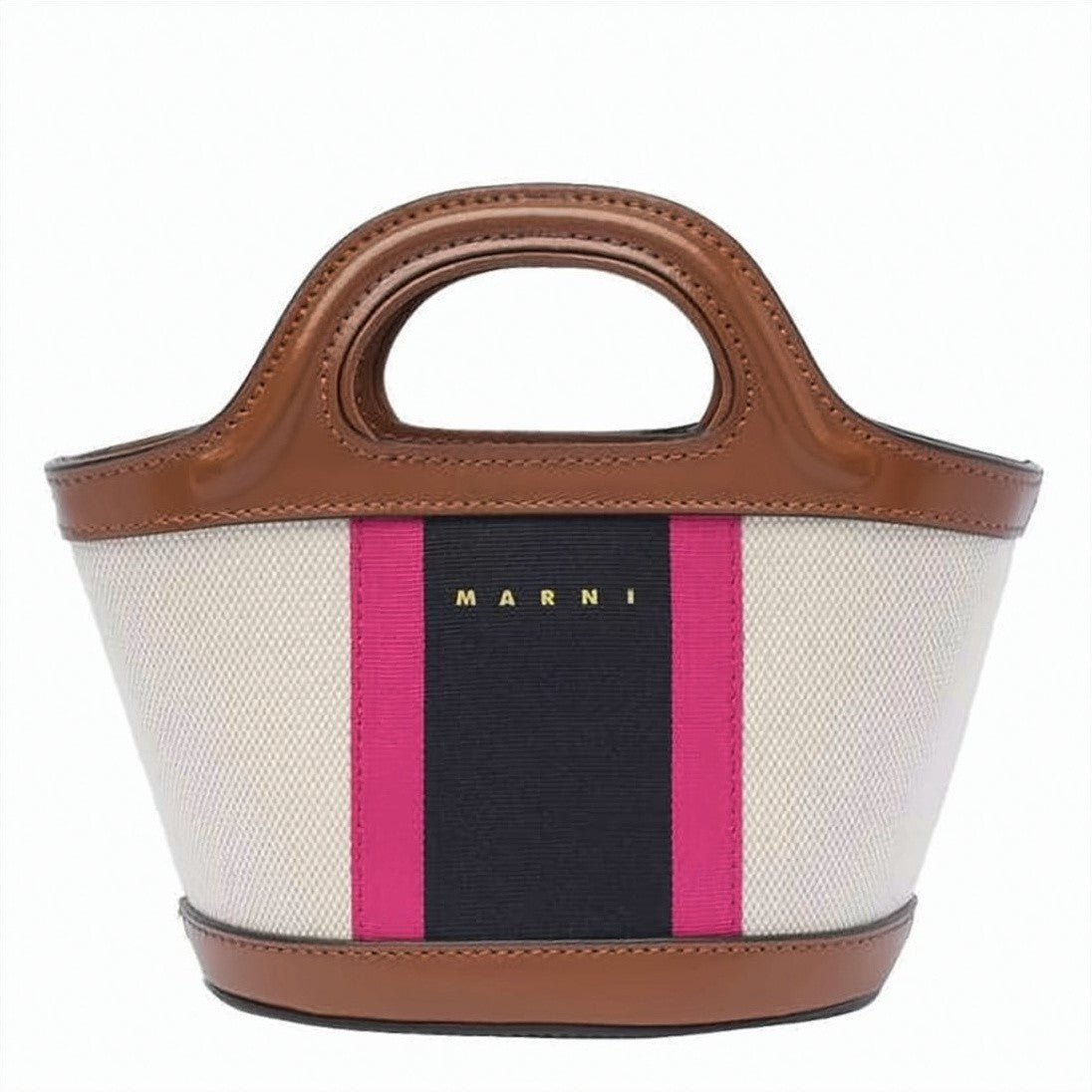 Marni Structured Beige Canvas Tote Bag With Vibrant Stripe Accents