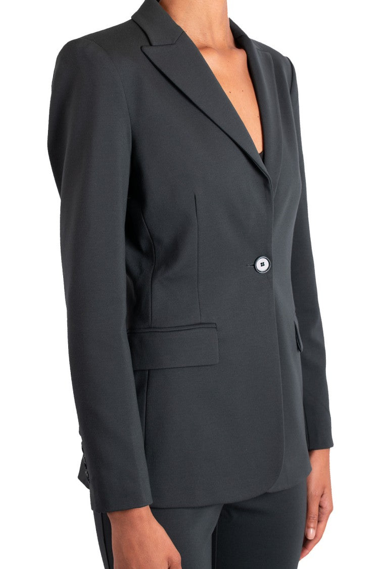 Pinko Green Single-Button Flap Pocket Viscose-Blend Blazer