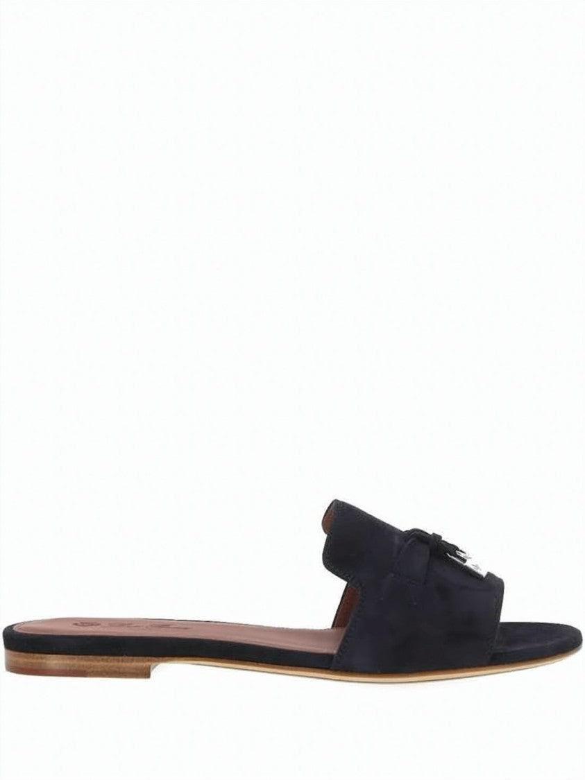 Loro Piana Goat Suede Slip-On Mules With Metallic Accent