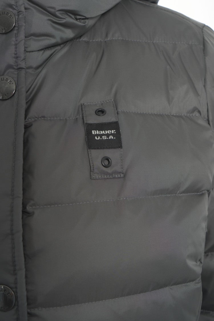 Blauer Quilted Long Puffer Coat With Fixed Hood And Matte Finish