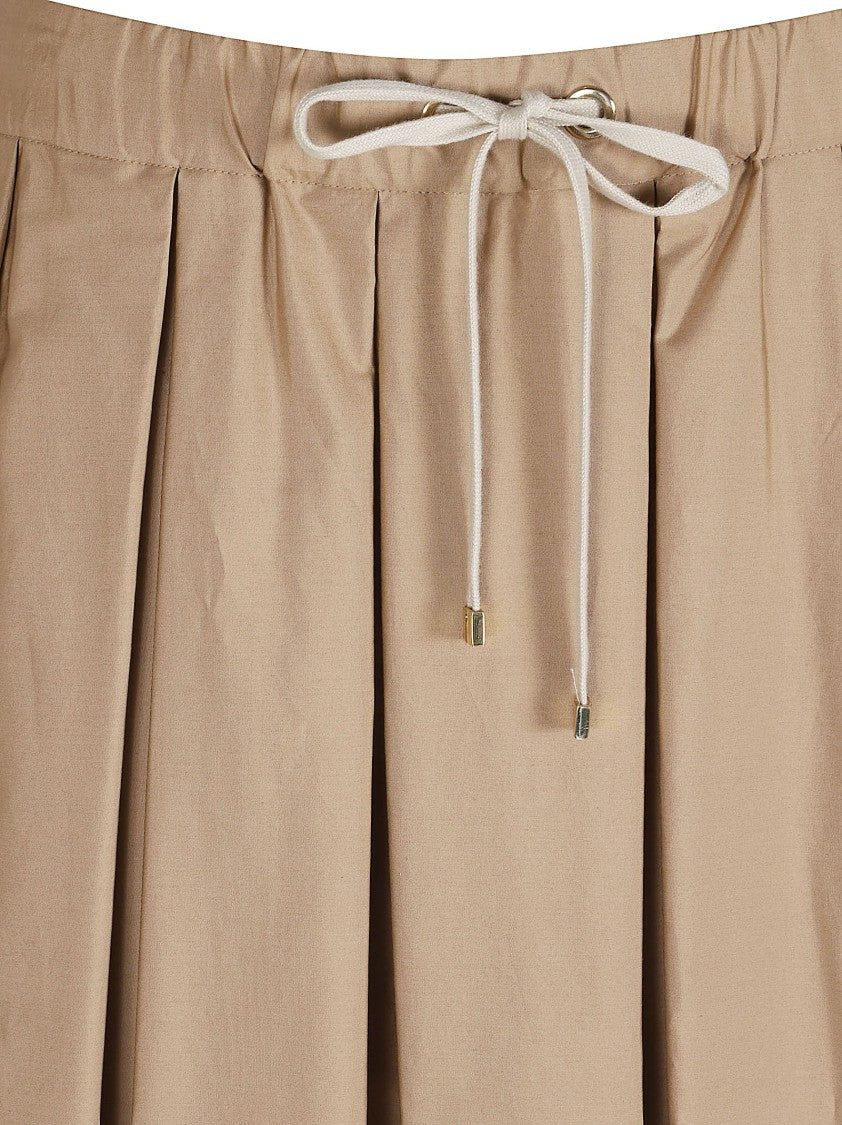 Max Mara Voluminous Brown Cotton Pleated Skirt With Adjustable Waistband