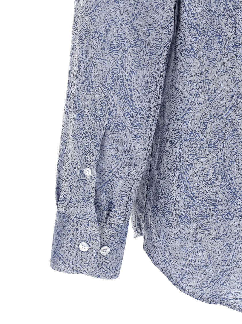 Etro Paisley Jacquard Cotton Shirt With Embroidered Logo Detail