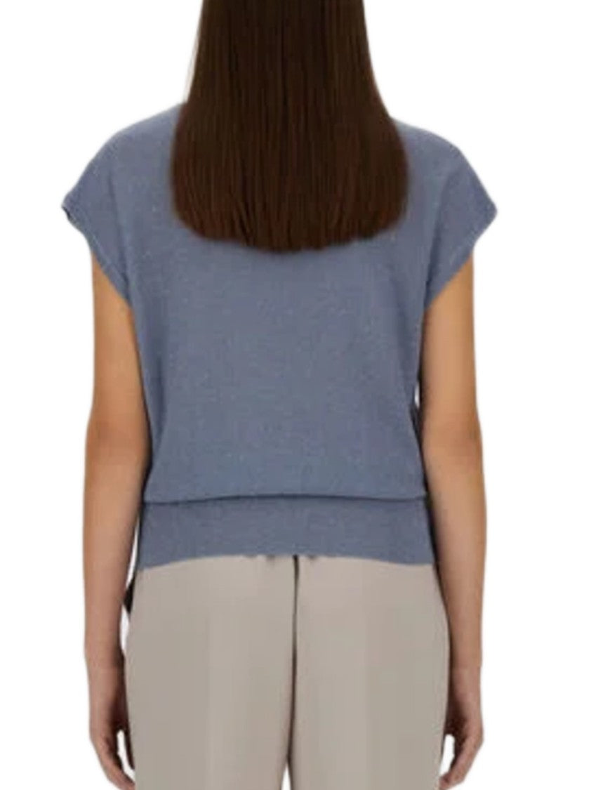 Herno Light Blue Viscose Sweater With Sequin Embroidery