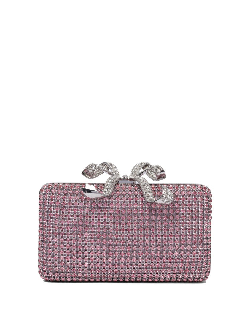 Self-Portrait Rectangular Rhinestone Mesh Clutch With Bow Clasp