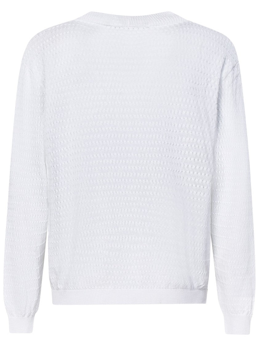 Low Brand Open-Stitch Knit V-Neck Cardigan With Button Closure