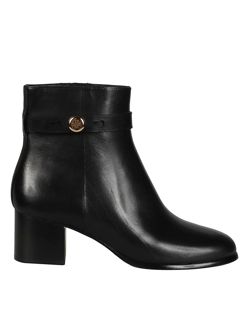Tory Burch Romy Metallic Accent Block Heel Leather Ankle Boots