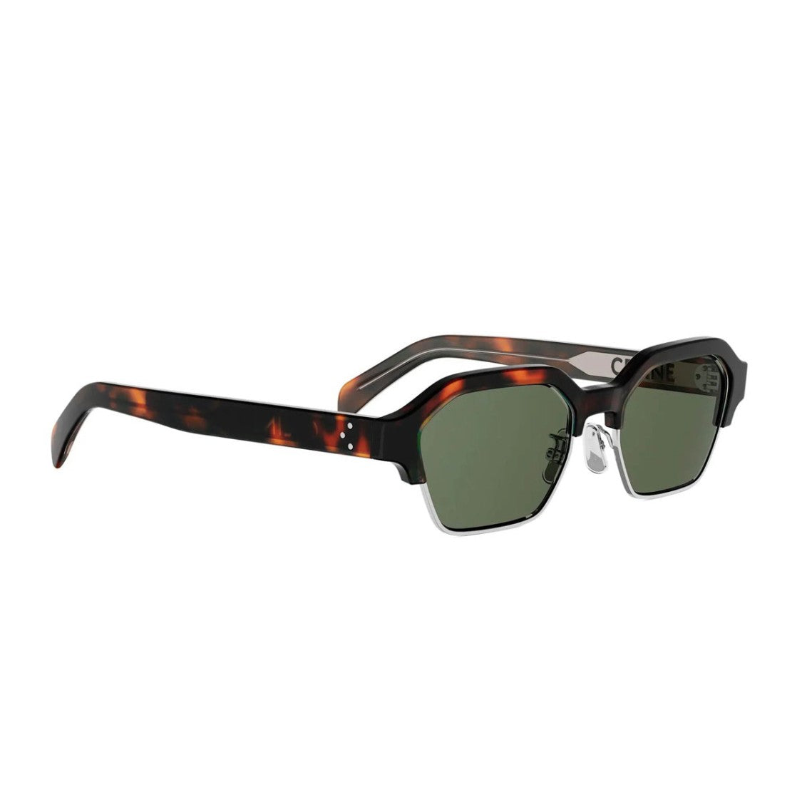 Celine Geometric Havana Sunglasses With Green Lenses