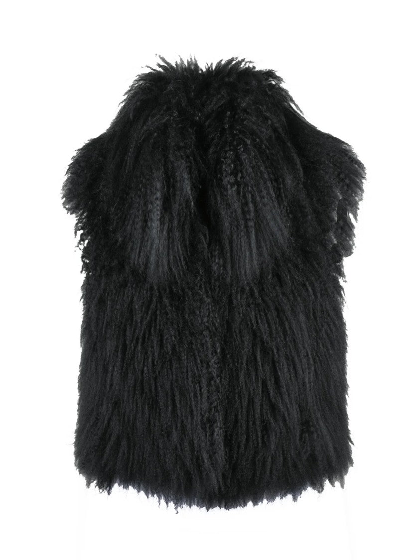 Emporio Armani Mongolian Shearling Gilet With Discreet Hook-And-Eye Closure