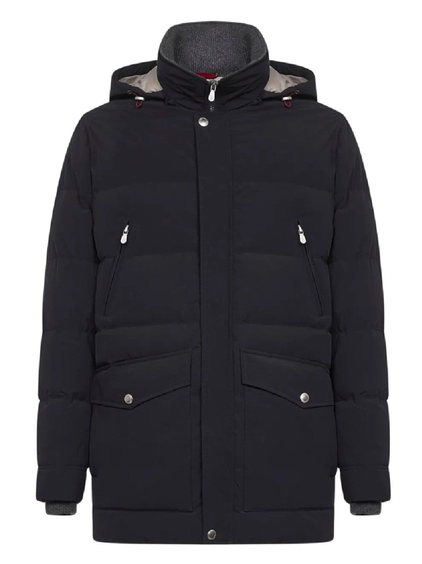 Brunello Cucinelli Padded Black Quilted Jacket With High Collar