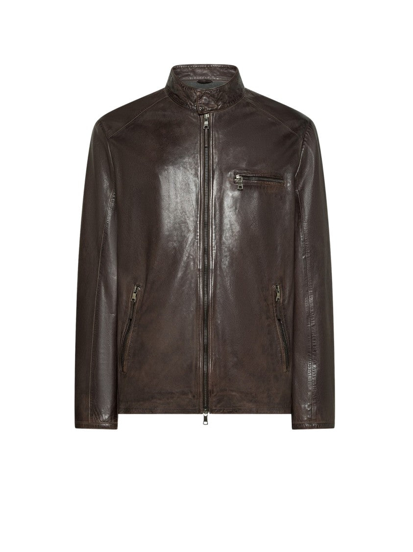 Seventy Venezia Glossy Vintage-Effect Nappa Leather Jacket