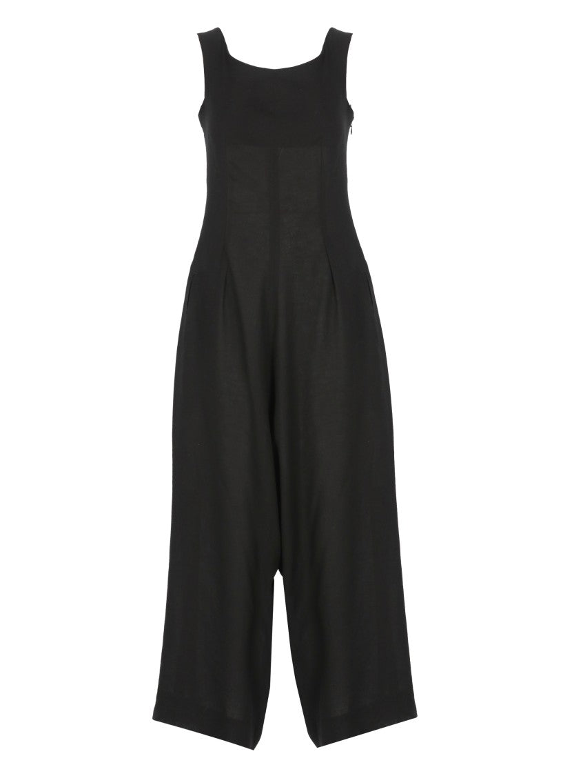 Y's Black Linen Blend Jumpsuit