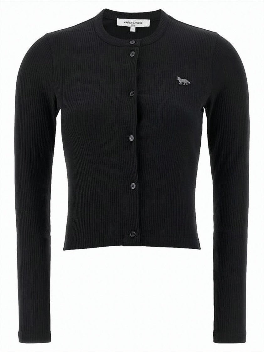 Maison Kitsuné Ribbed Cropped Cardigan With Button-Down Front