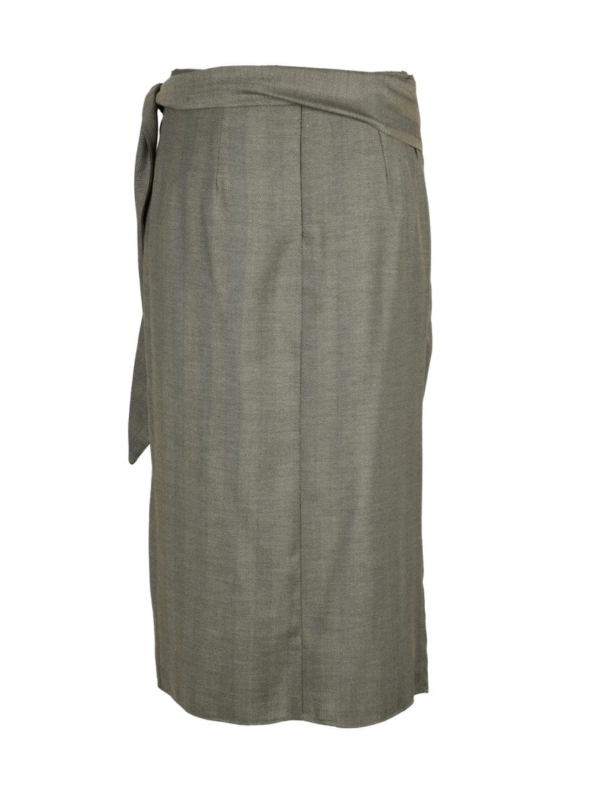 Marella Midi Wrap Skirt With Subtle Herringbone Pattern And Side Tie