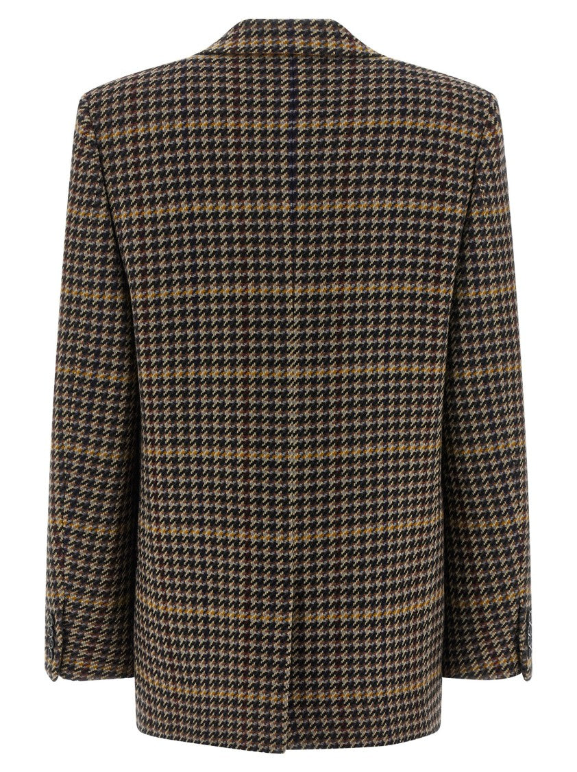 Saint Laurent Double-Breasted Wool Blazer With Houndstooth Pattern