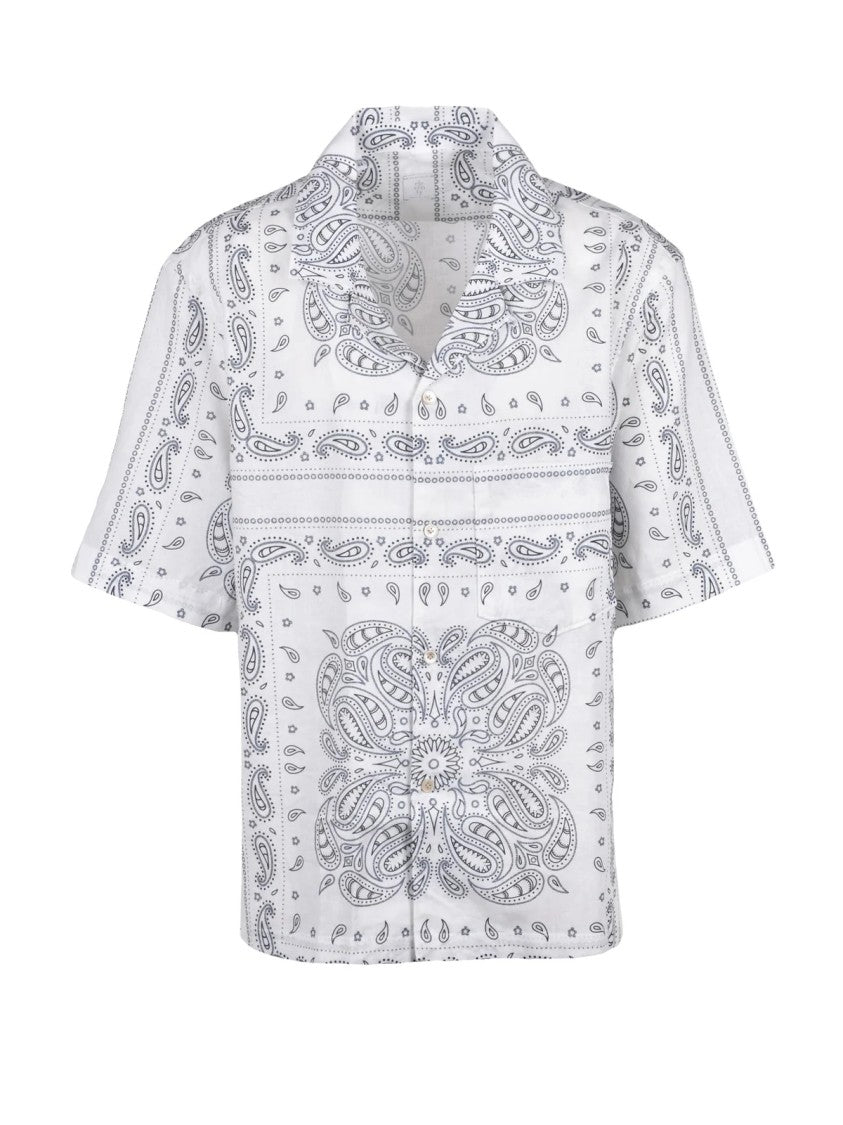 Eleventy White Blue Linen Cotton Shirt