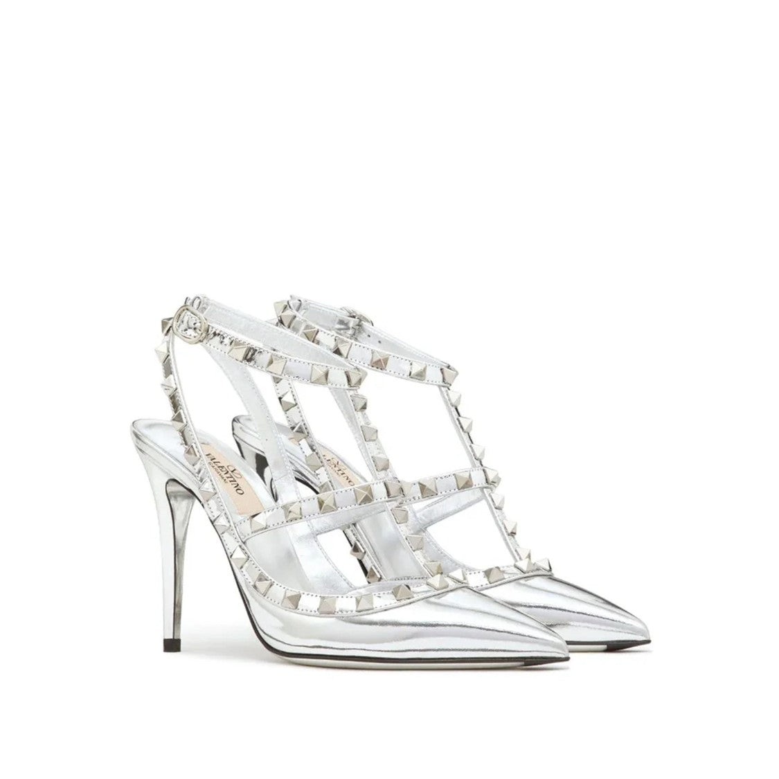 Valentino Garavani Pointed Toe Patent Leather Pumps With Ankle Strap And Square Studs