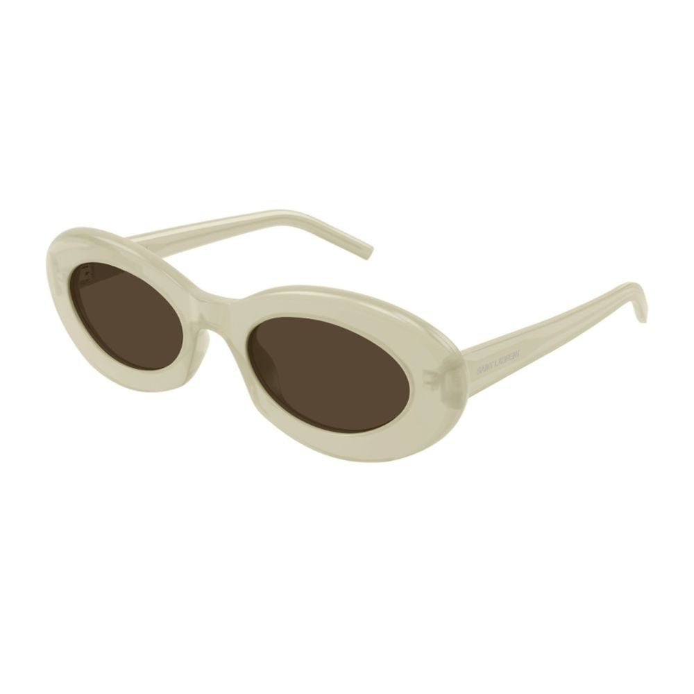 Saint Laurent Sl 594 Linea Sl Logo Oval Frame Glossy Ivory Sunglasses